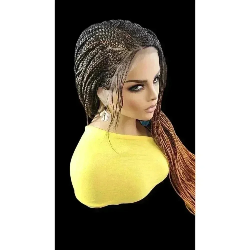 Handmade Auburn Ombre Braided Lace Wig -Box Braids & Cornrows | High-Quality NWT